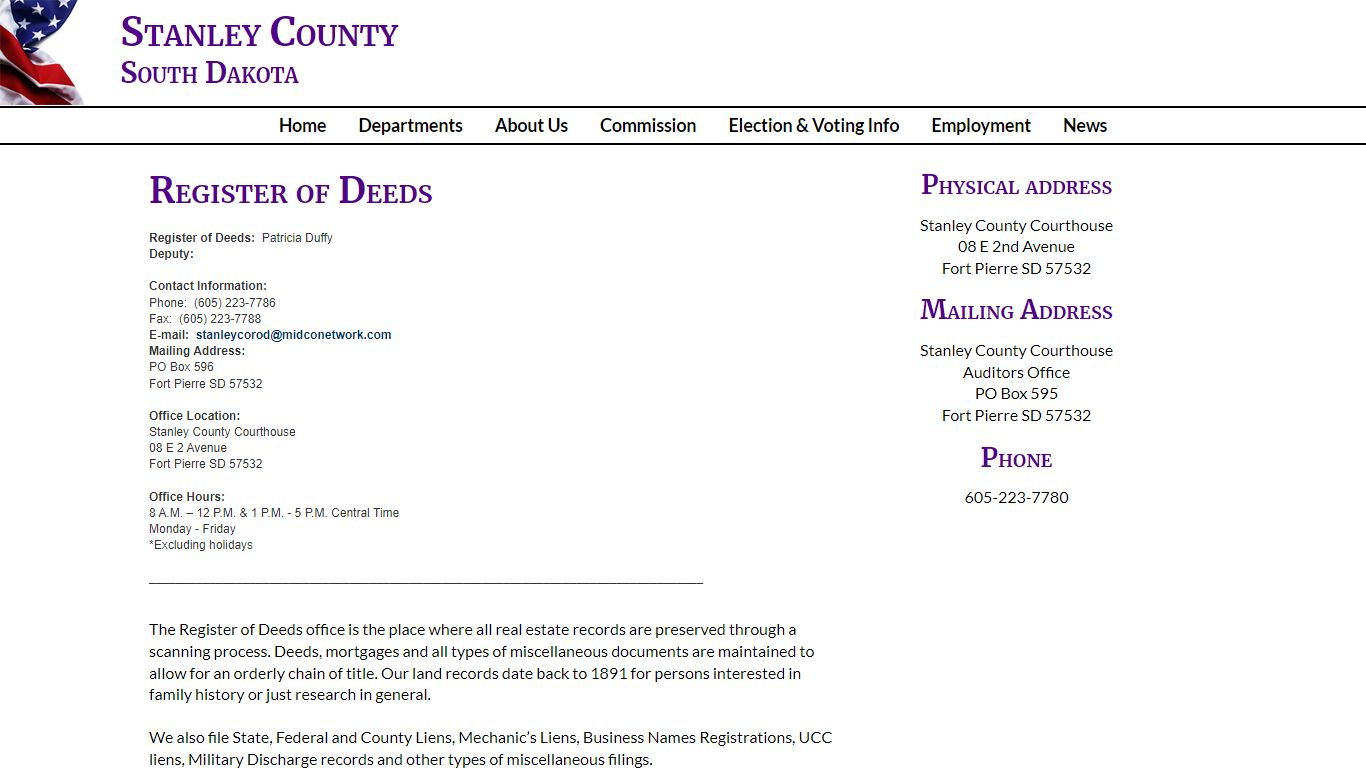 Register of Deeds - Stanley County South Dakota