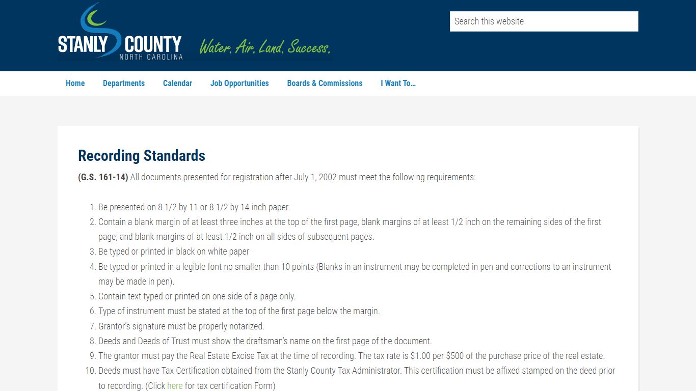 Register of Deeds Recording Standards - Stanly County