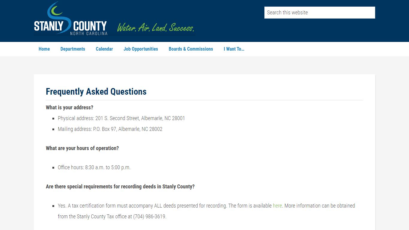 Register of Deeds FAQ’s - Stanly County