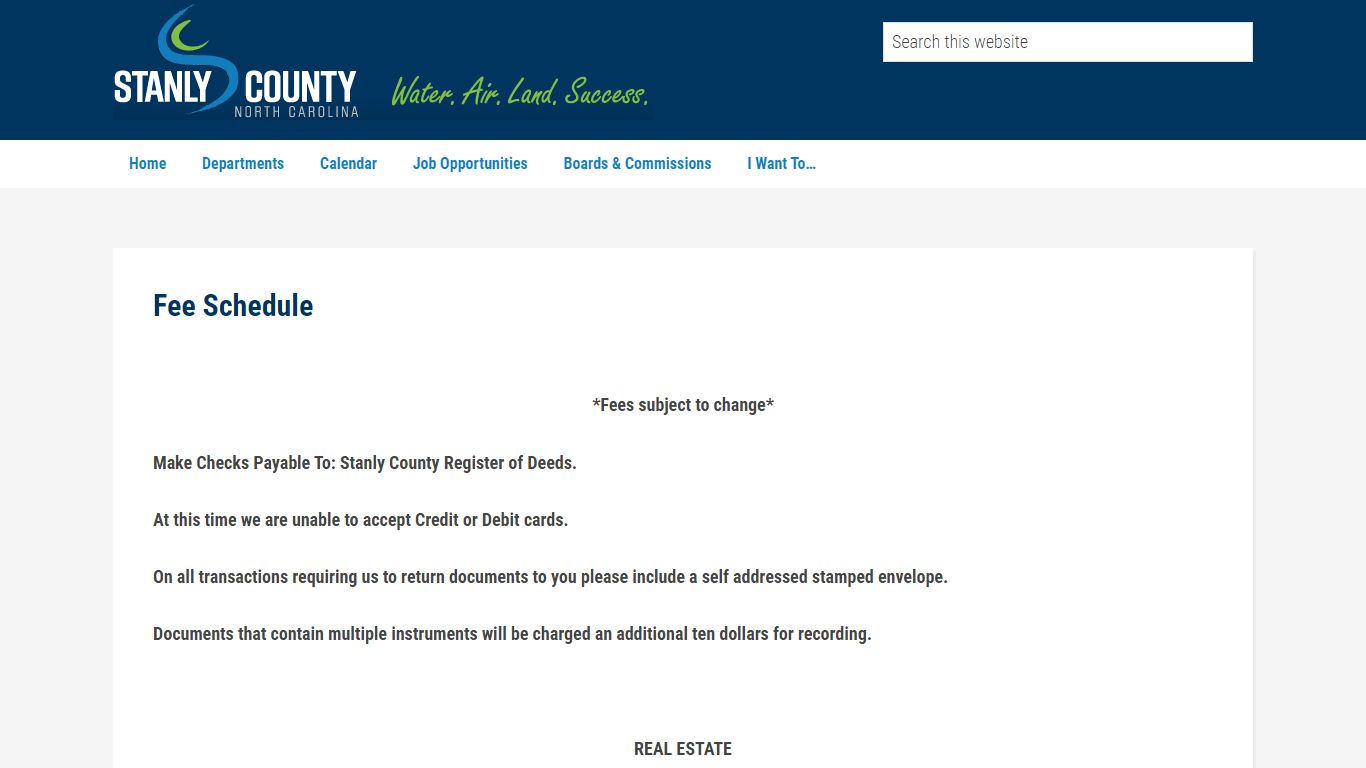 Register of Deeds Fees - Stanly County